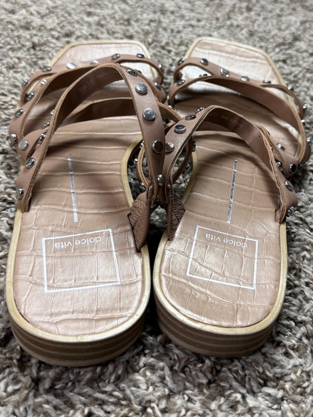 Dolce Vita Nude Studded Triple-Strap Slide Sandals - Picture 5 of 7